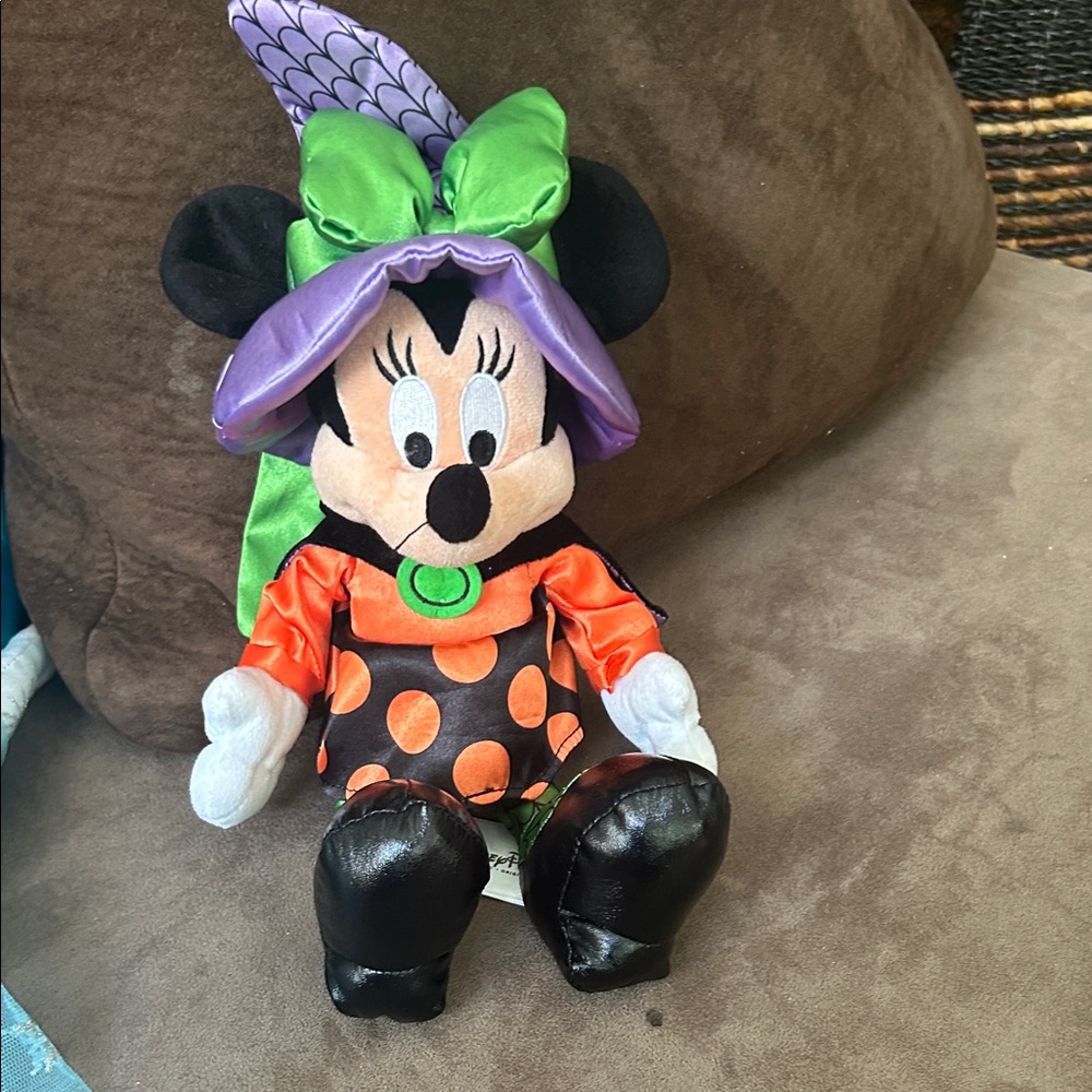 Disney Minnie Mouse Plush in Halloween Costume - Orange, Black, and Purple